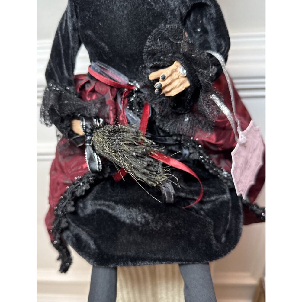 Bella Lux Halloween Witch Doll 25” Burgundy Black Broom Large Decor - Picture 4 of 11